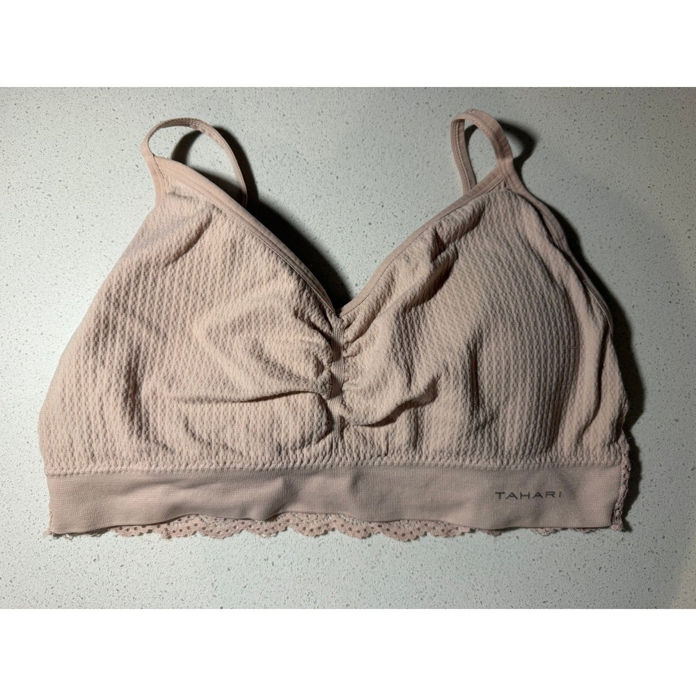 Tahari Womens Bralette Lace Trim Waffle‎ Knit Pink XL